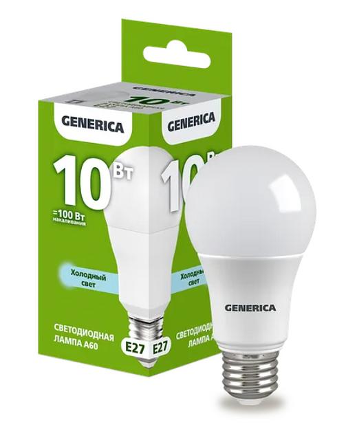 Лампа светодиодная A60 груша 10Вт 230В 6500К E27 GENERICA ОПТ фото 1