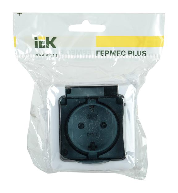 Розетка силовая IEK Гермес PLUS (ERMP12-K03-16-54-EC) откр. зазем. крыш. IP54 белый/серый (упак.:1шт) фото 2