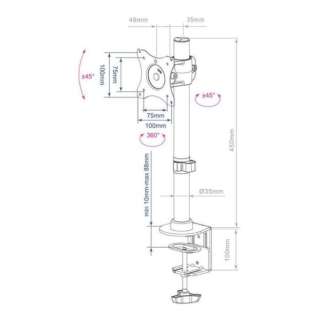 Кронштейн для мониторов Arm Media LCD-T41 черный 15"-32" макс.10кг настольный поворот и наклон верт.перемещ. фото 2