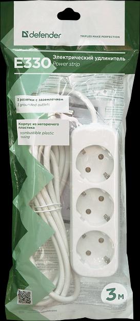 Удлинитель с заземлением Defender E330 3.0 м, 3 розетки (пакет) Defender E330 (3 м, 3 розетки) (99222) фото 4