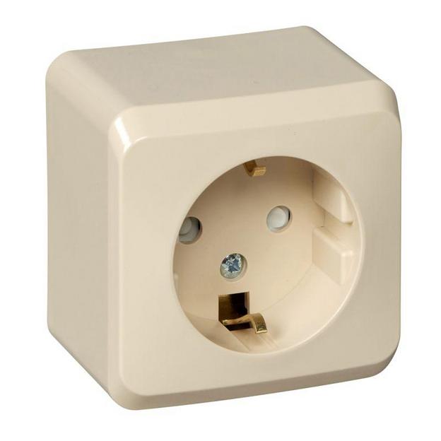 Systeme electric PA16-004K ЭТЮД О/У РОЗЕТКА с заземлением со шторками 16А 250B, КРЕМОВЫЙ, Россия фото 1