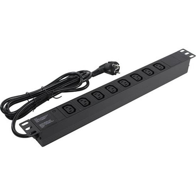 Exegate EX280855RUS Блок розеток ExeGate ServerPro PDU-19H809 Al-8C13-EU2.5, 19",1U,алюм, 8 IEC 320 C13, евровилка, 2.5м фото 1