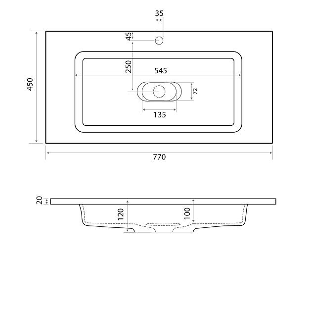 Раковина для ванной полувстраиваемая Uperwood Modul 80 см, белая глянцевая фото 8