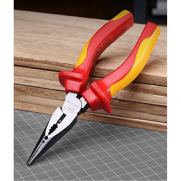 Диэлектрические удлиненные плоскогубцы Deli DL512106 160мм, сталь Cr-V, сертификат VDE для работ под напряжением до 1000 В фото 2