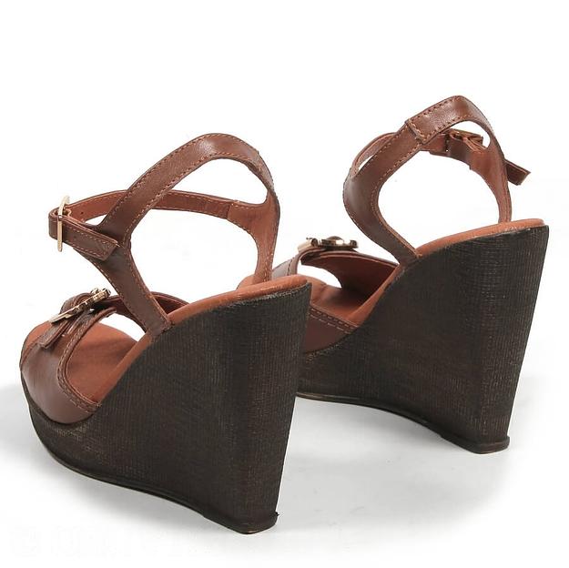 Босоножки женские из натуральной кожи на танкетке р-р.34, арт.МТ444 коричневый ОПТ фото 8