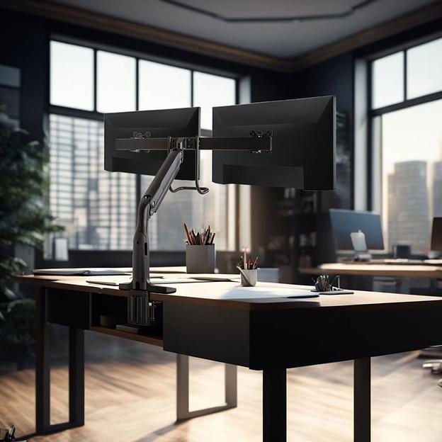 Кронштейн для мониторов Kromax OFFICE-20 черный 17"-35" макс.10кг настольный поворот и наклон фото 2