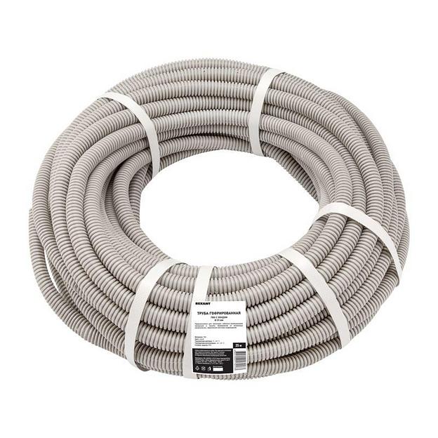 Труба гофрированная ПВХ d20мм с протяжкой (уп.25м) Rexant 28-0201-25 фото 2