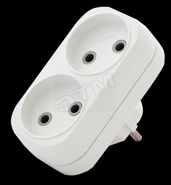 Тройник на 2 розетки без заземления 6А фото 1