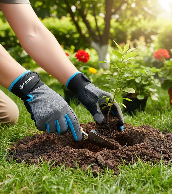 GRINDA FLORA, S (7), садовые перчатки из искусственной кожи с усиленным наладонником и кончиками пальцев, противоскользящие, PRO Line (1138-S) фото 3