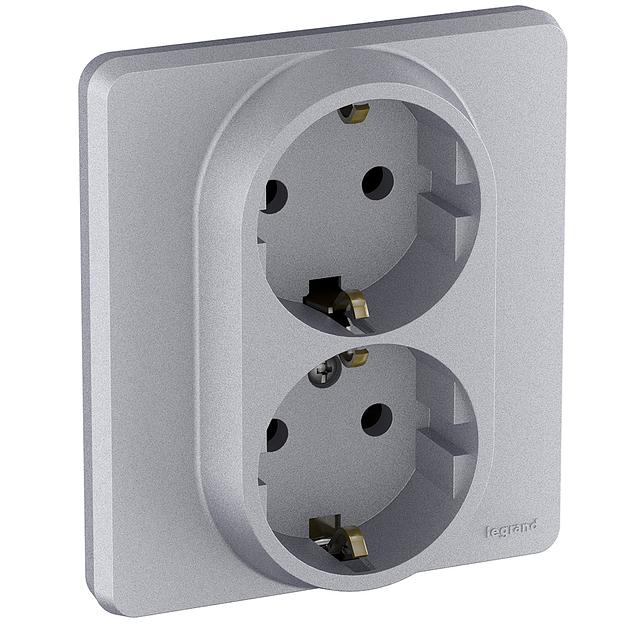 Legrand 673752 Розетка 2 x 2К+З - немецкий стандарт - 16 А - 250 В~ - INSPIRIA - алюминий фото 2