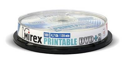 Диск DVD+R Mirex 4.7 Gb, 16x, Cake Box (10), Ink Printable (10/300) фото 1