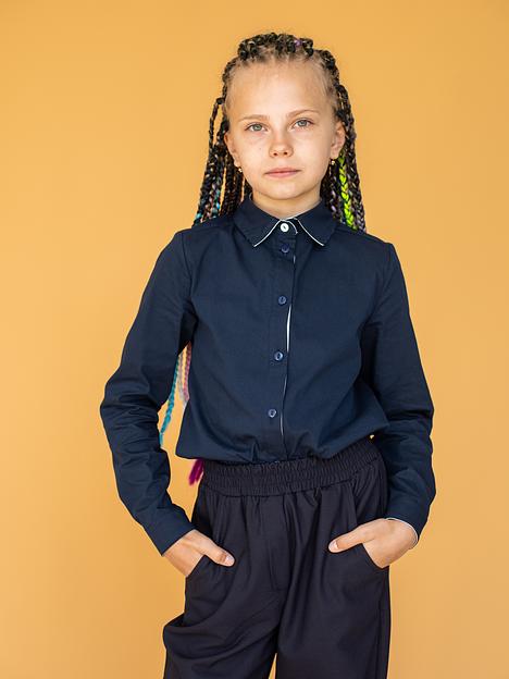 Рубашка с длинным рукавом школьная на девочку KristiKlo синяя с белым ОПТ фото 3