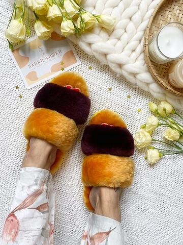 Женские меховые тапочки с параллельными шлейками фото 8