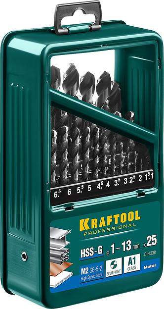 KRAFTOOL HSS-G, 25 шт, (1-13 мм), сталь P6M5, набор сверл по металлу (29651-H25) фото 2