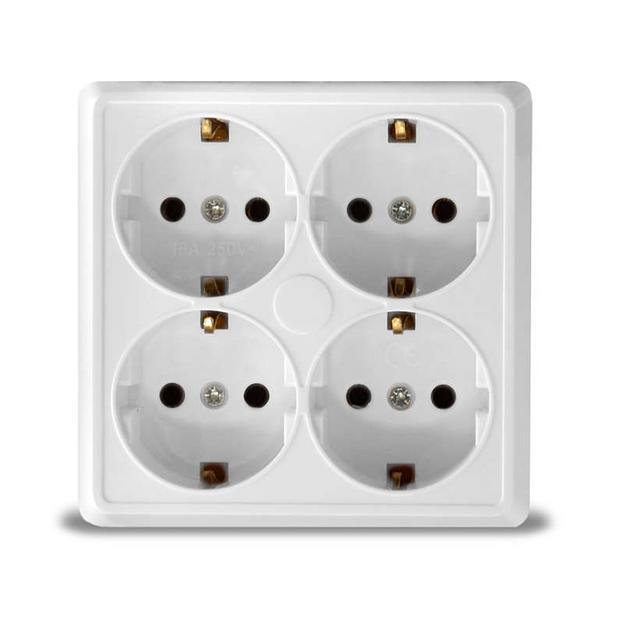 Розетка 4-м ОП Олимп с заземл. квадрат бел. UNIVersal 1165 фото 1