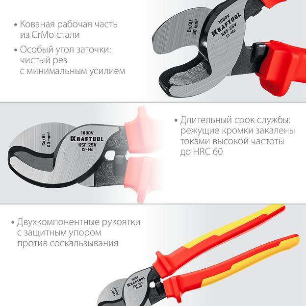 KRAFTOOL KSF-25V, d 13 мм, 250 мм, VDE, 1000 В, усиленный, диэлектрический кабелерез (23334-25V) фото 3