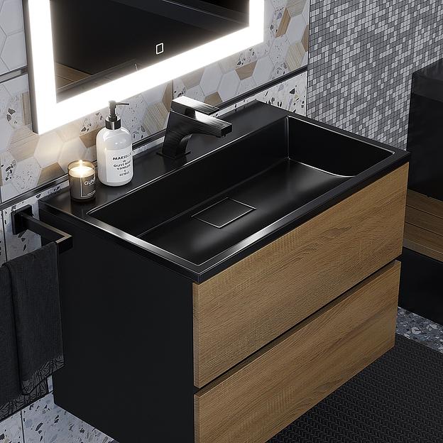 Тумба под раковину для ванной Uperwood Barsa, 70 см, подвесная, черная/дуб сонома фото 6