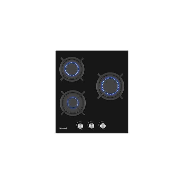 Газовая варочная панель WEISSGAUFF HG 430 BGH, 3 конфорки, закаленное стекло, черный фото 1