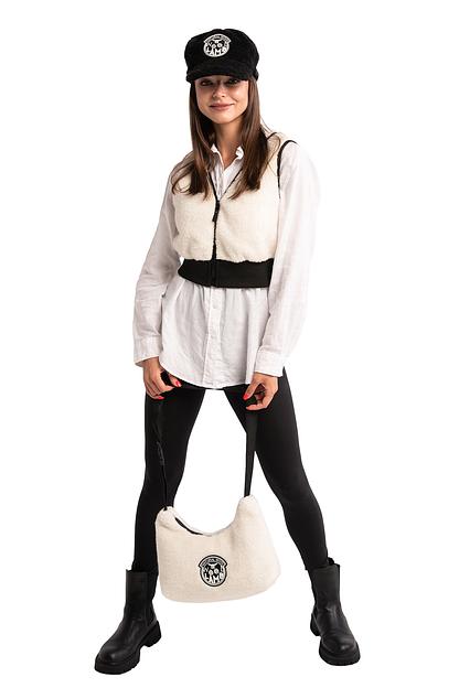 Меховая сумка на молнии из овечьей шерсти, ваниль опт фото 5