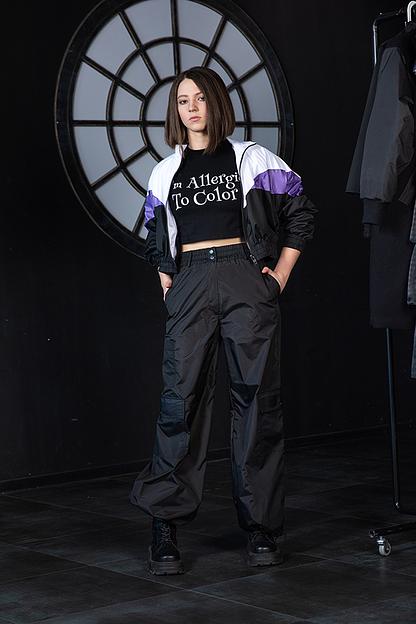 Чёрные брюки-карго из плащёвки на девочку ОПТ фото 2