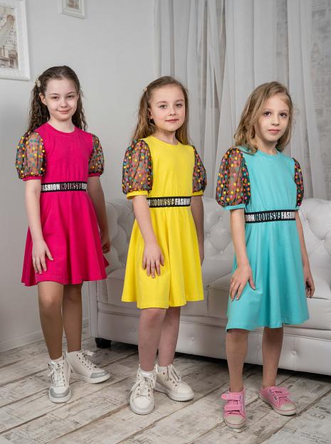 Платье для девочки Энди отрезное по талии, розовое, 5-125_2, опт фото 2