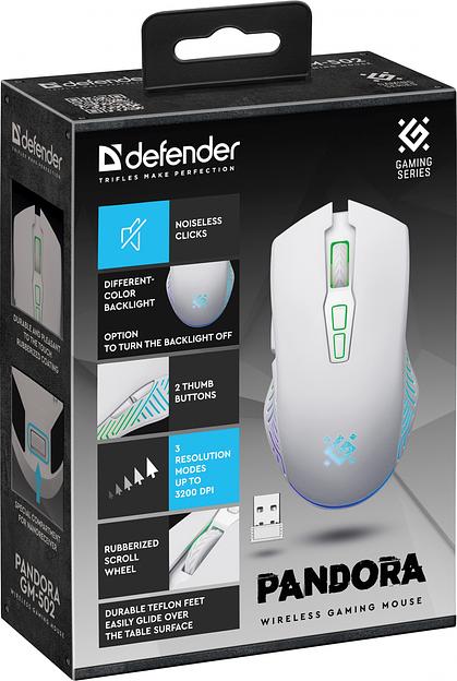 Мышь Defender Pandora GM-502 белый оптическая (3200dpi) silent беспроводная USB (6but) фото 3