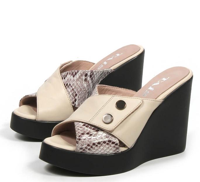 Сабо женские TAIS из натуральной кожи на танкетке, арт.2023-34 бежевый ОПТ фото 7