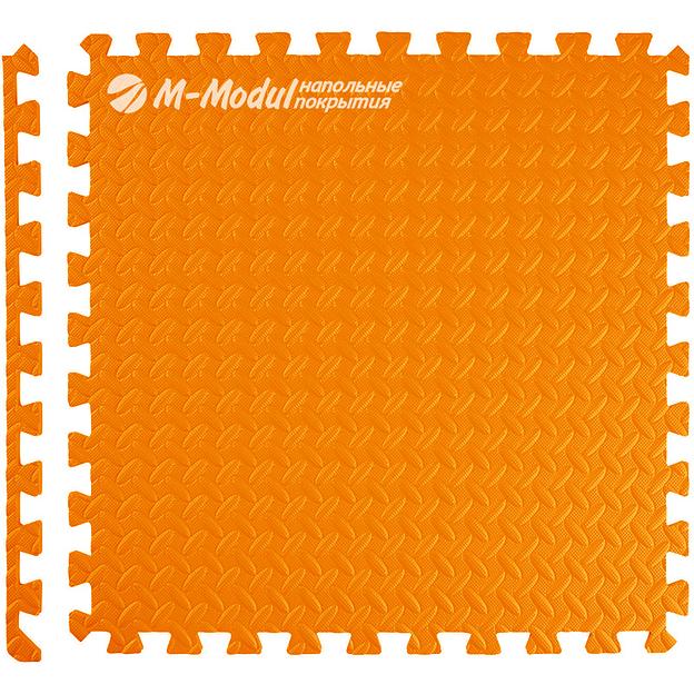 Мягкий пол универсальный 60x60 см, толщина 1 см, тиснение лист, Цвет Оранжевый, Толщина модуля 10 мм. фото 1