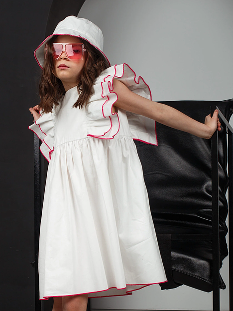 Платье MINI DI «Кенди» белый однотон строчка фуксия, сатин, арт.420 ОПТ фото 4
