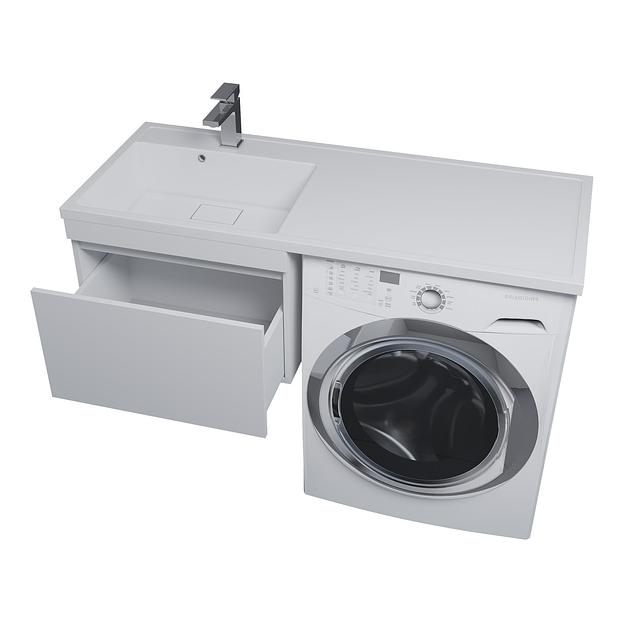 Тумба под стиральную машину с раковиной Uperwood Magenta 60/120 см, подвесная, белая, выдвижной ящик, левая фото 2