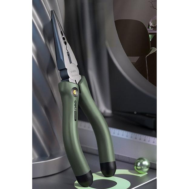 Удлиненные плоскогубцы "Home Series Green" Deli HT2106L 160мм, эксклюзивный дизайн, рукоятка из высококачественного софттач пластика фото 5