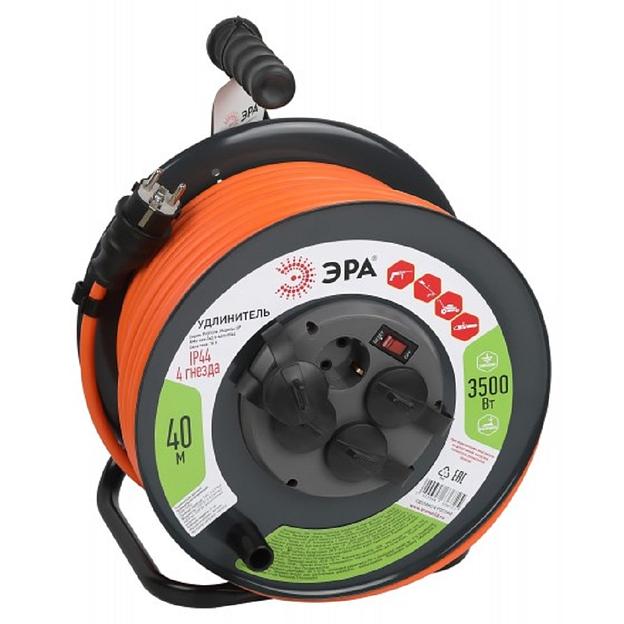 ЭРА Б0052921 Удлинитель силовой RMx-4es-3x2.5-40m-IP44 на металлической катушке с заземлением с выключателем 4 розетки 40м ПВС фото 1
