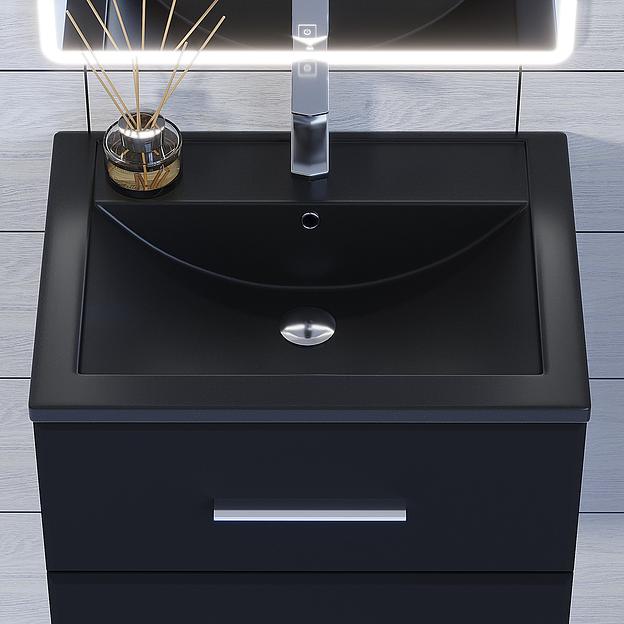 Раковина кварцевая для ванной Uperwood Foster Quartz 60 см, черная матовая, космос фото 2