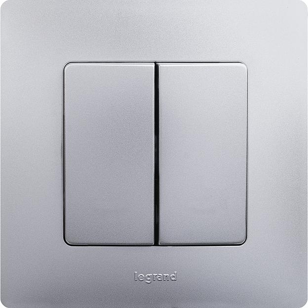 Выключатель двухклавишный, автоматические клеммы, Etika, 10AX, 250В~, алюминий Legrand 672402 фото 6