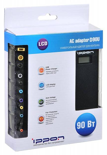 Блок питания Ippon D90U автоматический 90W 15V-19.5V 11-connectors 4.5A 1xUSB 2.1A от бытовой электросети LСD индикатор фото 8