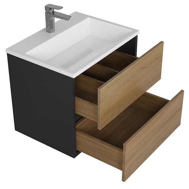 Тумба под раковину для ванной Uperwood Barsa, 60 см, подвесная, черная/дуб сонома фото 7