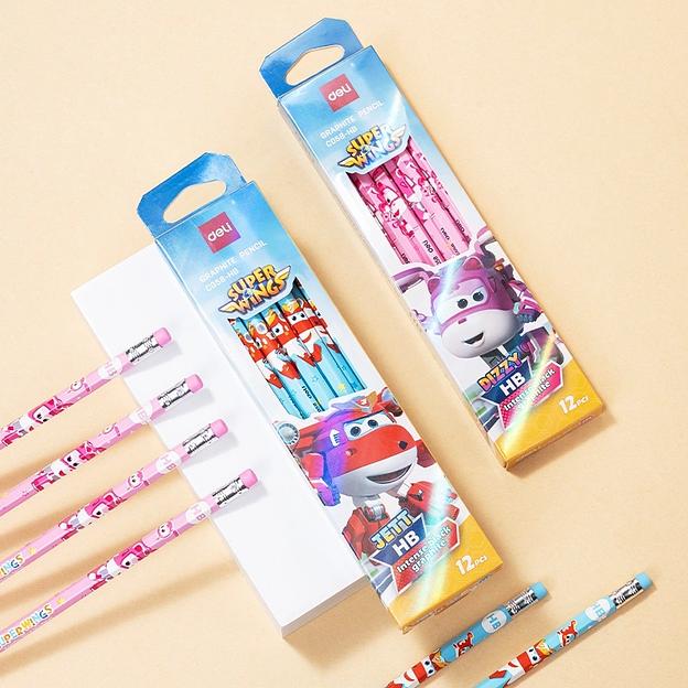 Карандаш ч/г Deli EC058-HB 2.2мм шестигран. тополь ассорти ластик фото 3