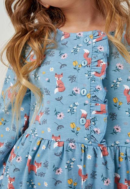 Детское голубое платье с принтом «лисята» ОПТ фото 4