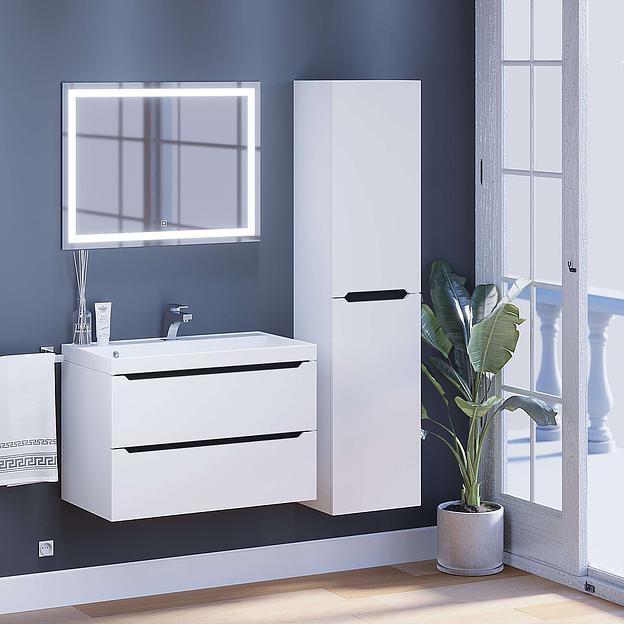 Тумба с раковиной для ванной Uperwood Tanos 80 см, подвесная, матовая, белая/графит фото 6