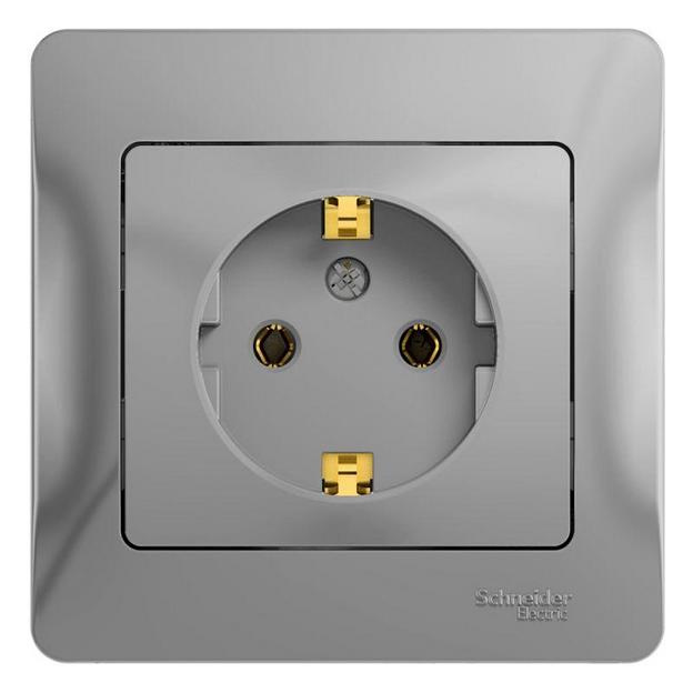 Systeme electric GSL000342 GLOSSA РОЗЕТКА с заземлением, 16А, в сборе, АЛЮМИНИЙ фото 1