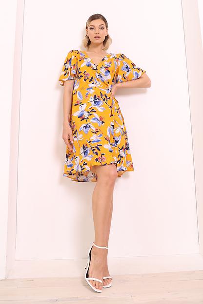Платье на запах с юбкой-солнце, желтый, опт фото 2