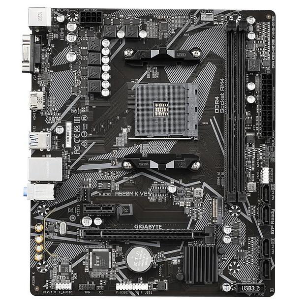 Материнская плата GIGABYTE A520M K V2, AM4, A520, 2*DDR4, D-SUB+HDMI, 4 SATA 6 Гб/с, M2, Audio, Gb LAN, USB 3.2, USB 2.0, mATX (A520M K V2) фото 2