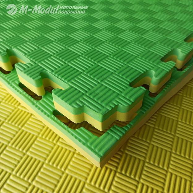 Мягкий модульный пол двухсторонний 100x100 см, толщина 2 см, Цвет Желто-зеленый, Толщина модуля 20 мм. фото 1