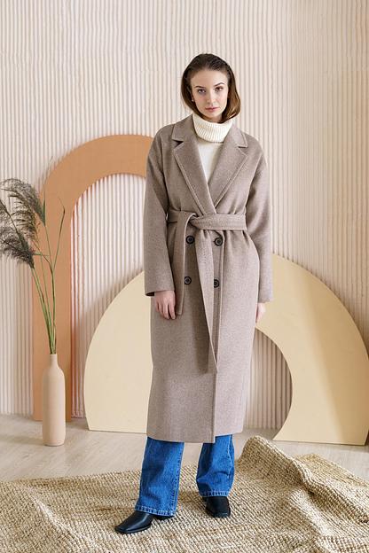 Женское демисезонное пальто деловое Mmoda светло-бежевый меланж, арт.22М14 фото 5