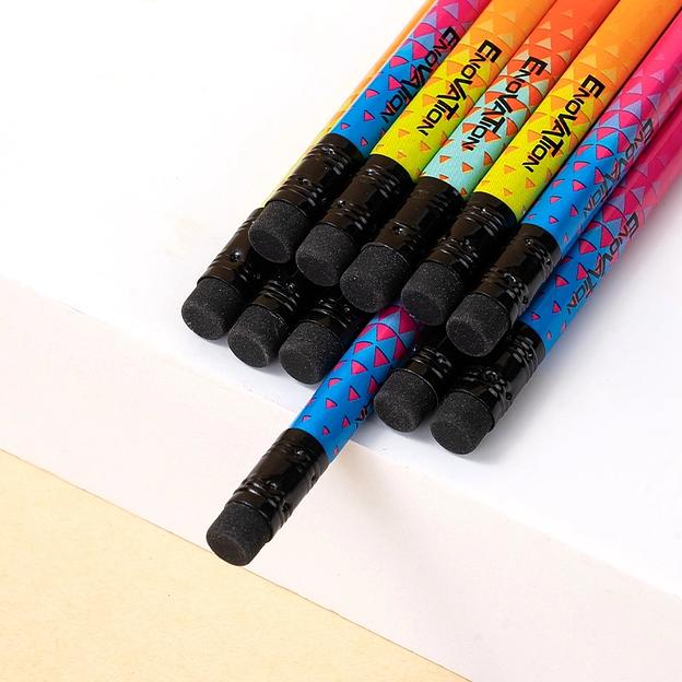 Карандаш ч/г Deli EC050-HB 2.2мм HB трехгран. ассорти ластик фото 2