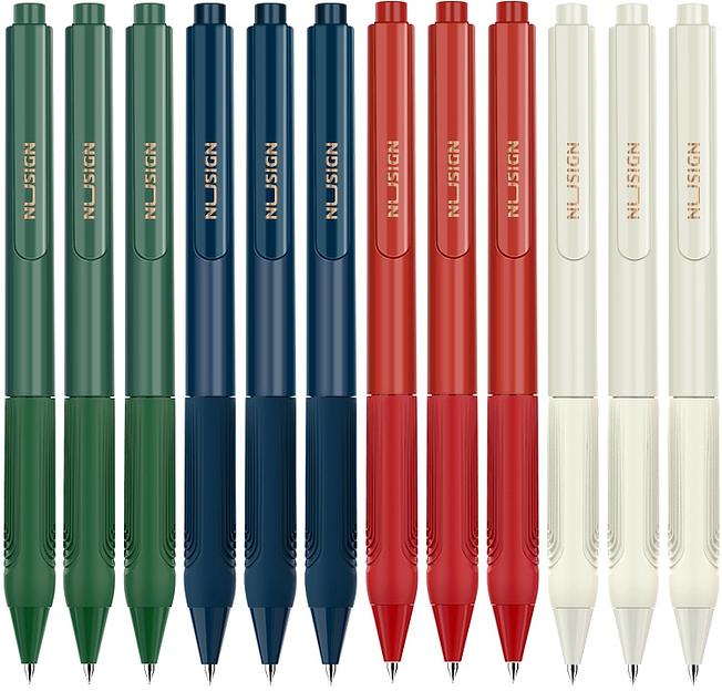 Набор ручек гелев. автоматическая Deli Nusign (NS646-P) ассорти черн. черн. кор.карт. (12шт) линия 0.5мм резин. манжета фото 2