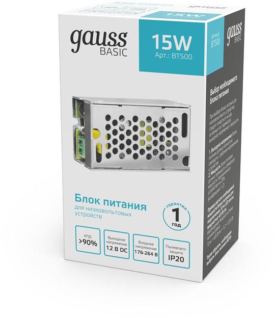 Блок питания Gauss Basic для лен.светод. серый (BT500) фото 3