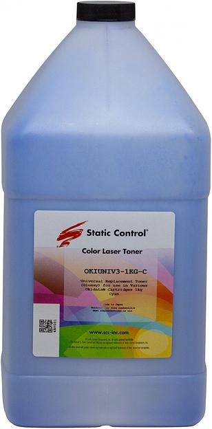 Тонер Static Control OKIUNIV3-1KG-C голубой флакон 1000гр. для принтера Oki C3300N/5500 фото 1