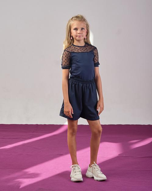 Блузка школьная с коротким рукавом на девочку KristiKlo синяя ОПТ фото 1