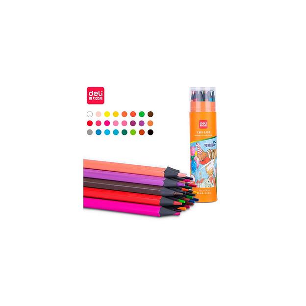 Карандаши Deli 7073-24 7073-24, пластик, 24 цв., ластик, туба пластиковая фото 1